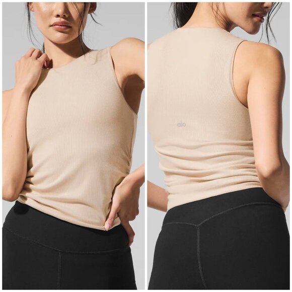 ALO YOGA Ribbed En Pointe Tank Top Women's Size M Macadamia Sold Out NWT - Picture 1 of 8